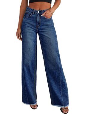 Women's Bluing Leg Jeans High Waisted Stretchy Length Side Seam Denim Pants